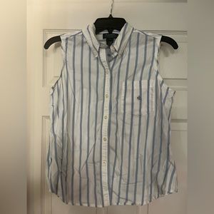 Lauren Ralph Lauren Green Label Petite M Sleeveless shirt White w/ blue stripes